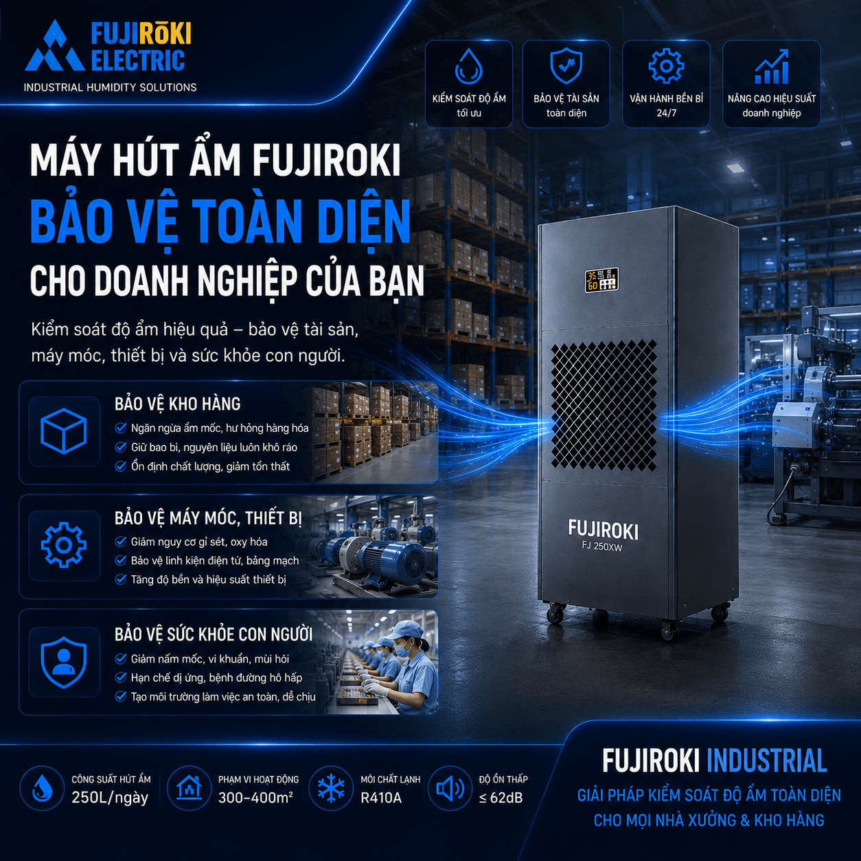 Máy hút ẩm công nghiệp Fujiroki-FJ 500XW